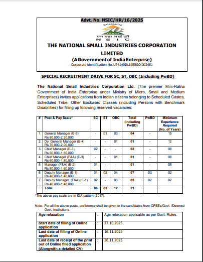 NSIC Executive Vacancy 2025