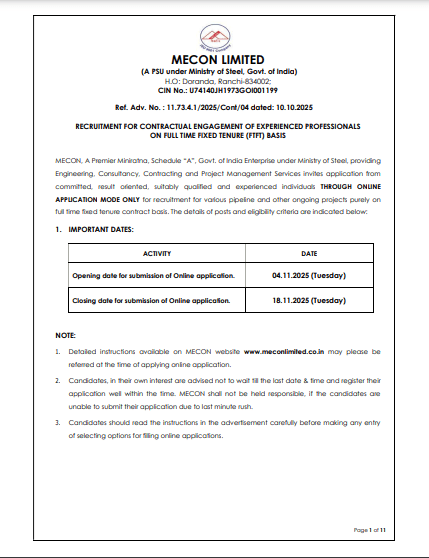 MECON Vacancy 2025