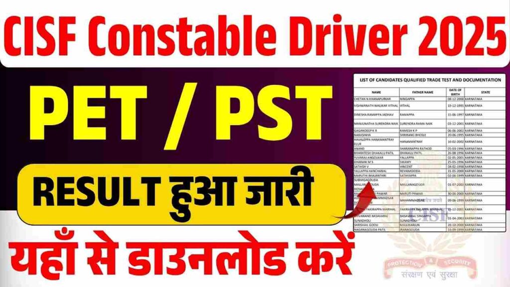 CISF Constable Driver PET / PST Result 2025