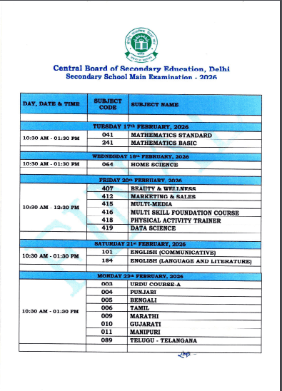 CBSE 10th & 12th Final Date Sheet 2026