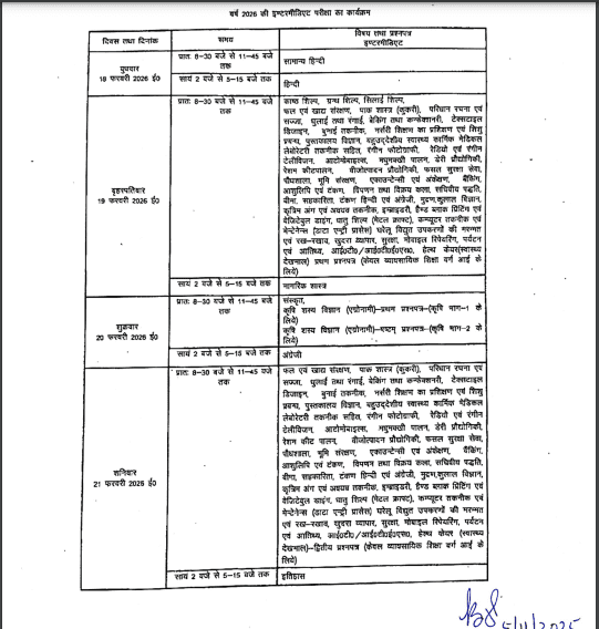 UP Board 10th 12th Date Sheet 2026