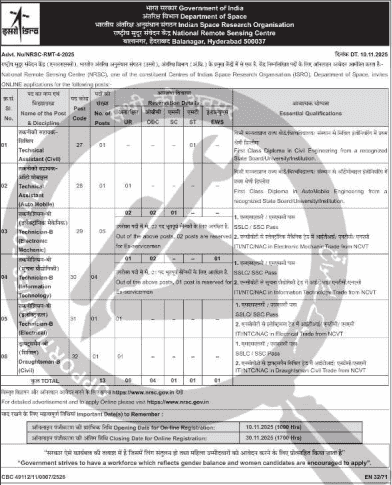 ISRO NRSC Vacancy 2025