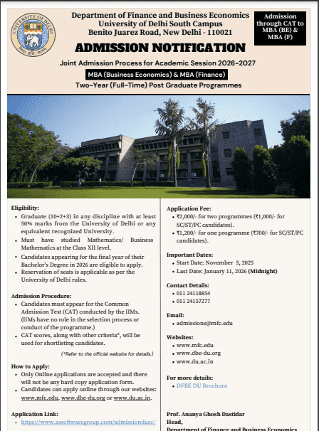 Delhi University MBA Admission 2026-27