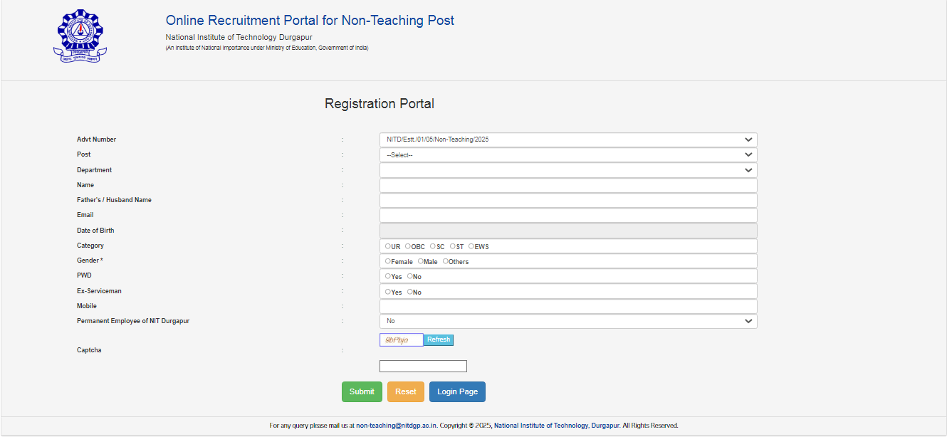 NIT Durgapur Non Teaching Vacancy 2025