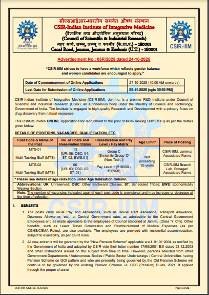 CSIR NBRI MTS Vacancy 2025