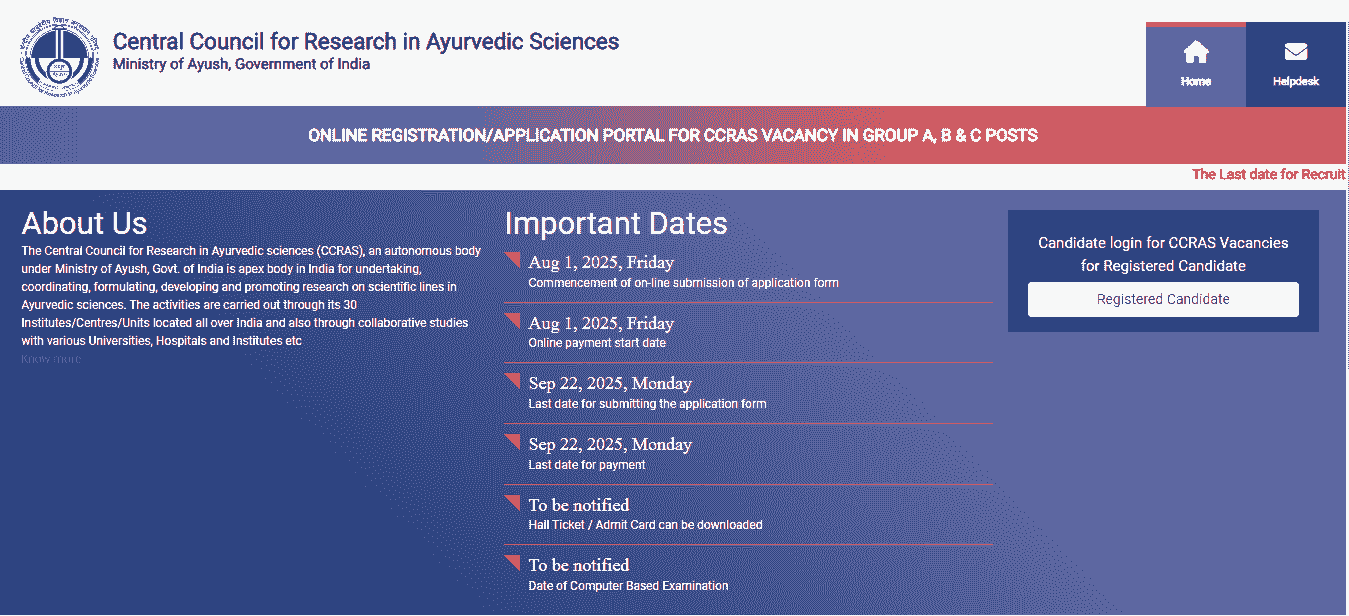 CCRAS Exam City Intimation Slip 2025