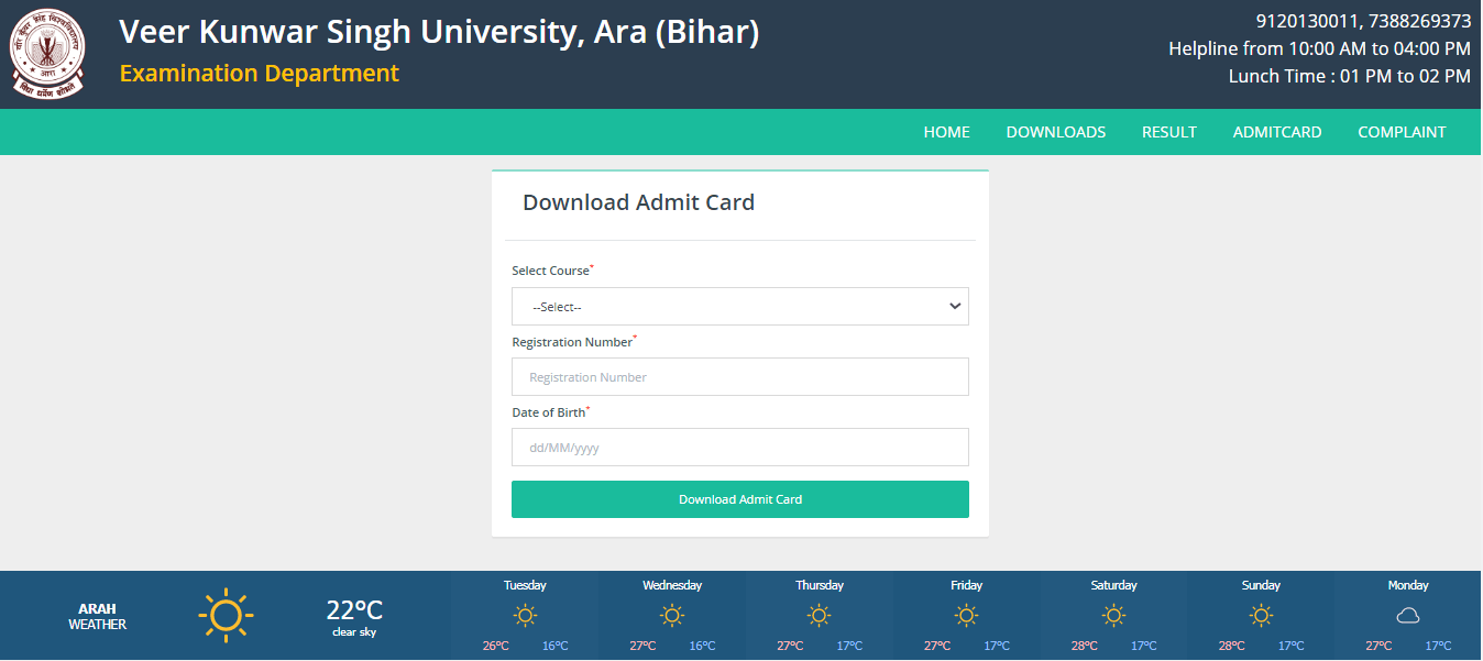 VKSU 5th Semester Admit Card 2023-27
