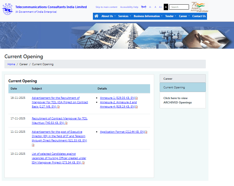 TCIL KSA Project Vacancy 2025