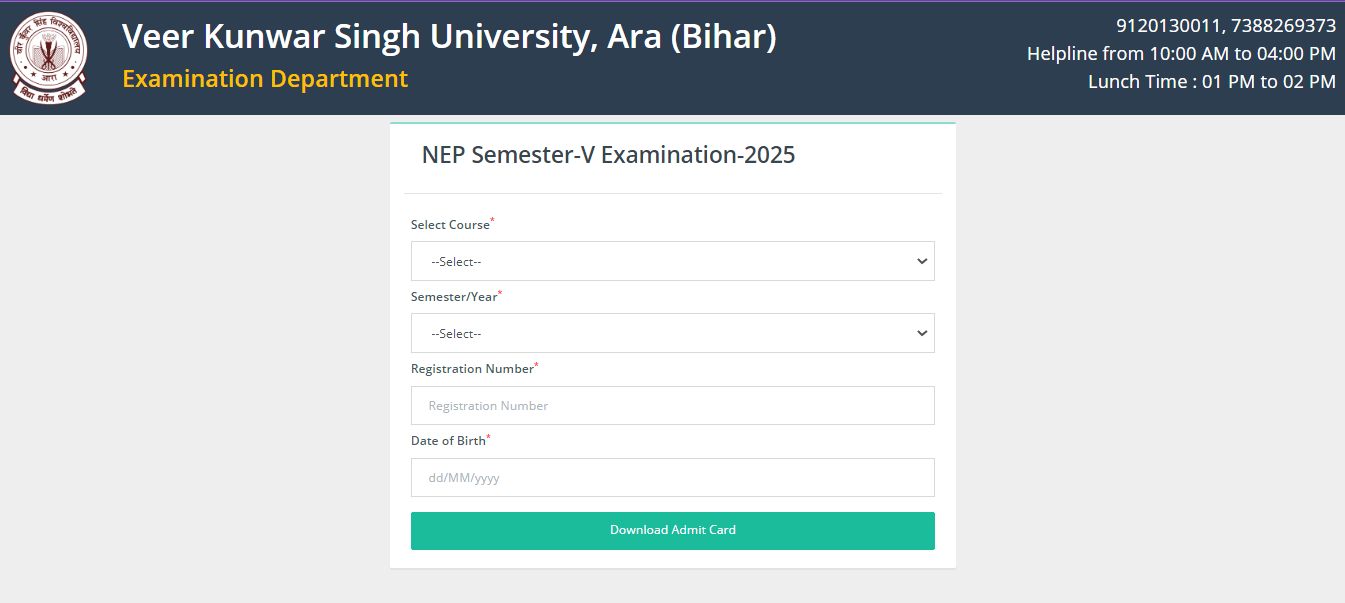 VKSU 5th Semester Admit Card 2023-27