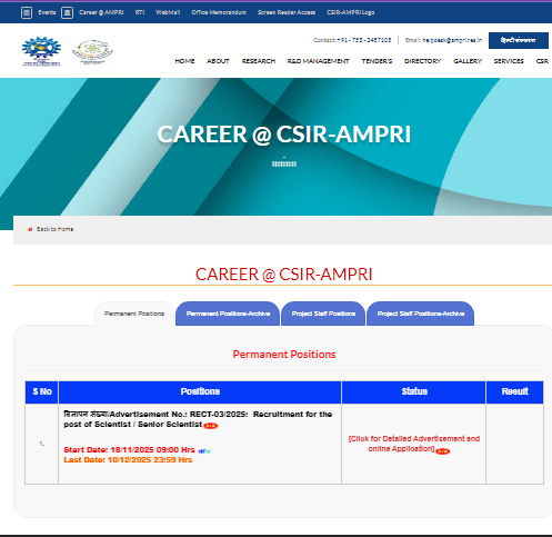CSIR AMPRI Scientist Vacancy 2025