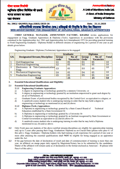 AFK MIL Apprentices Vacancy 2025