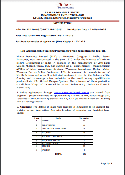 Bharat Dynamics Apprentices Vacancy 2025