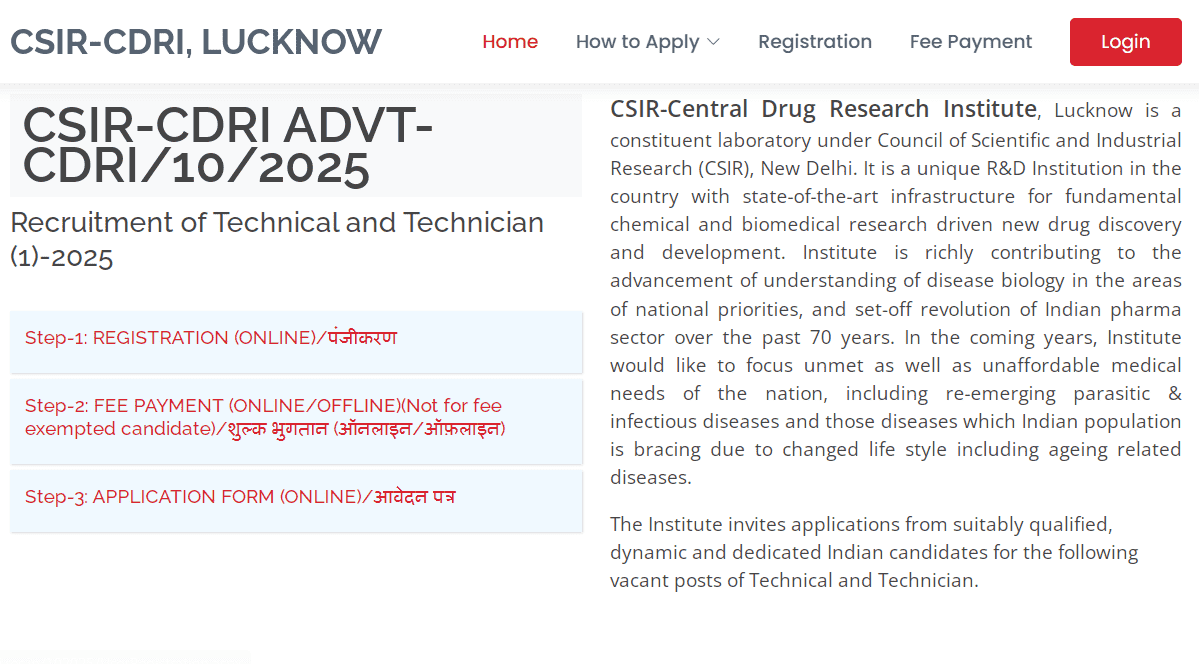 CSIR CDRI Vacancy 2025