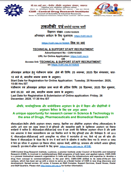 CSIR CDRI Vacancy 2025
