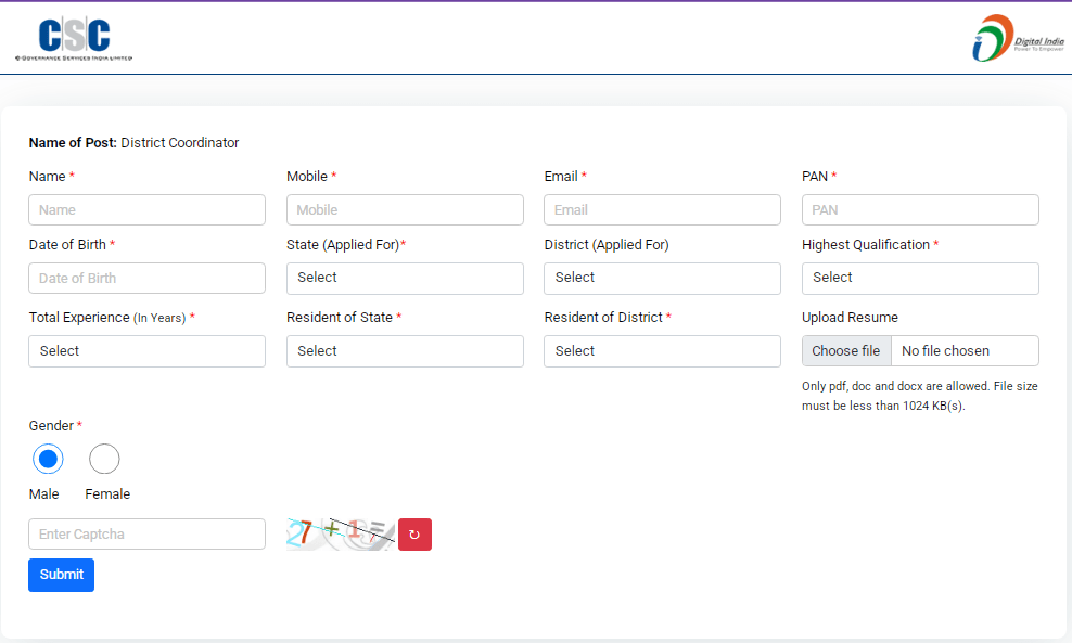 CSC District Coordinator Vacancy 2025