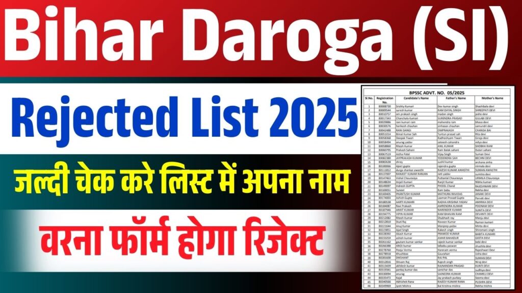Bihar Daroga (SI) Rejected List 2025