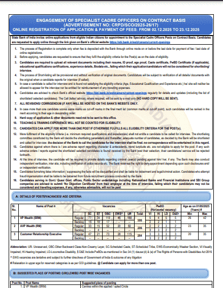 SBI Specialist Cadre Officers (SCO) Recruitment 2025