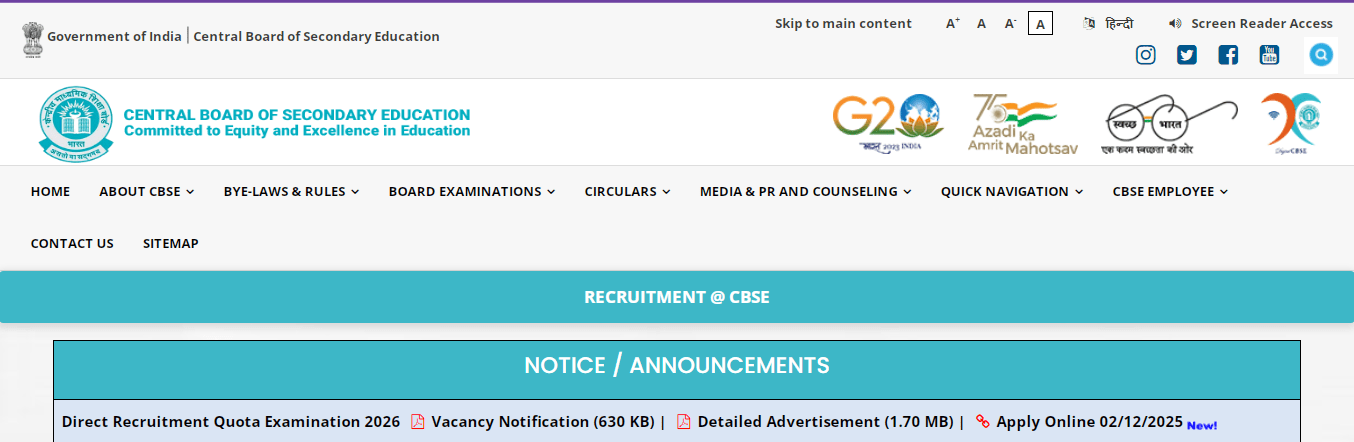 CBSE Group A, B & C Posts Vacancy 2025