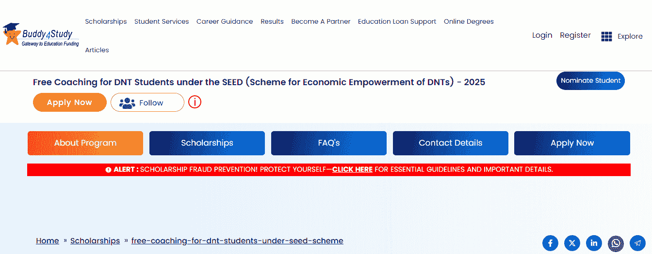 Free Coaching For DNT Students Under SEED 2025-26