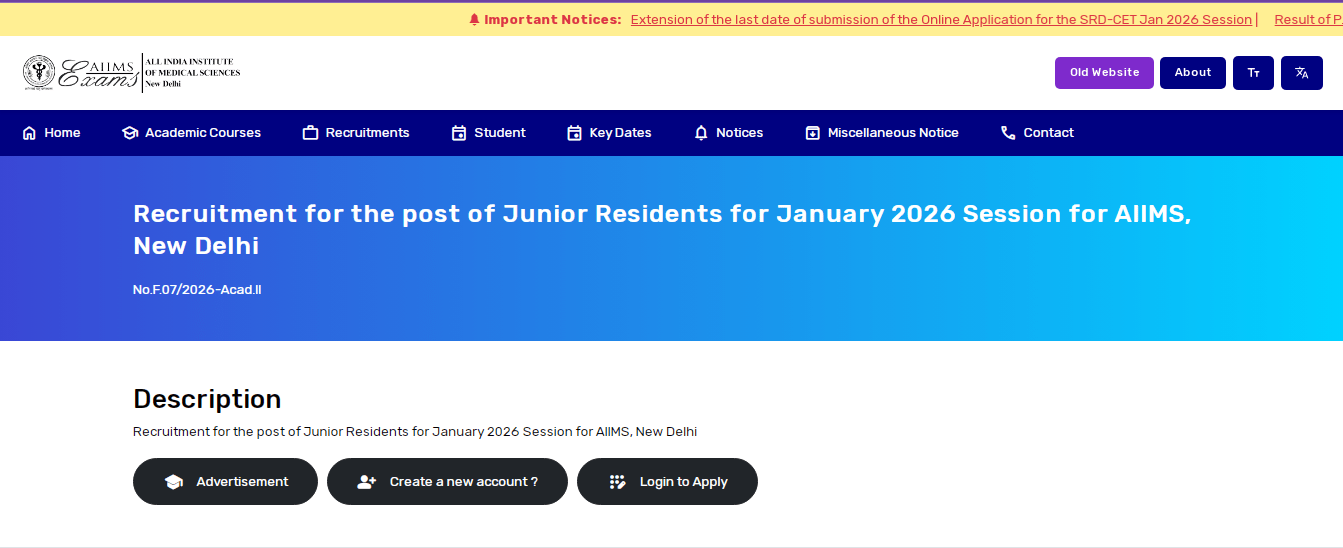 AIIMS Delhi Junior Resident Vacancy 2025