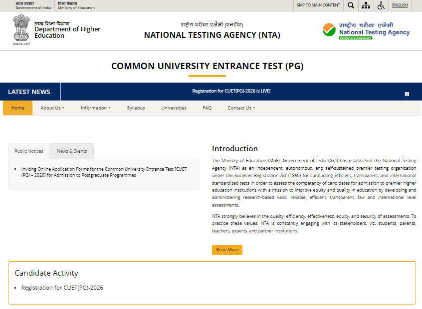 CUET PG Application Form 2026