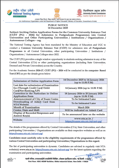 CUET PG Application Form 2026
