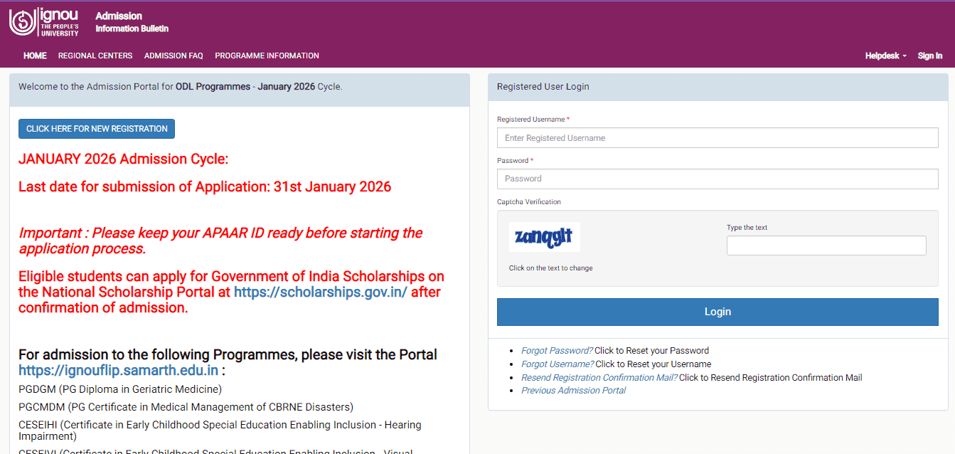 IGNOU Admission 2026