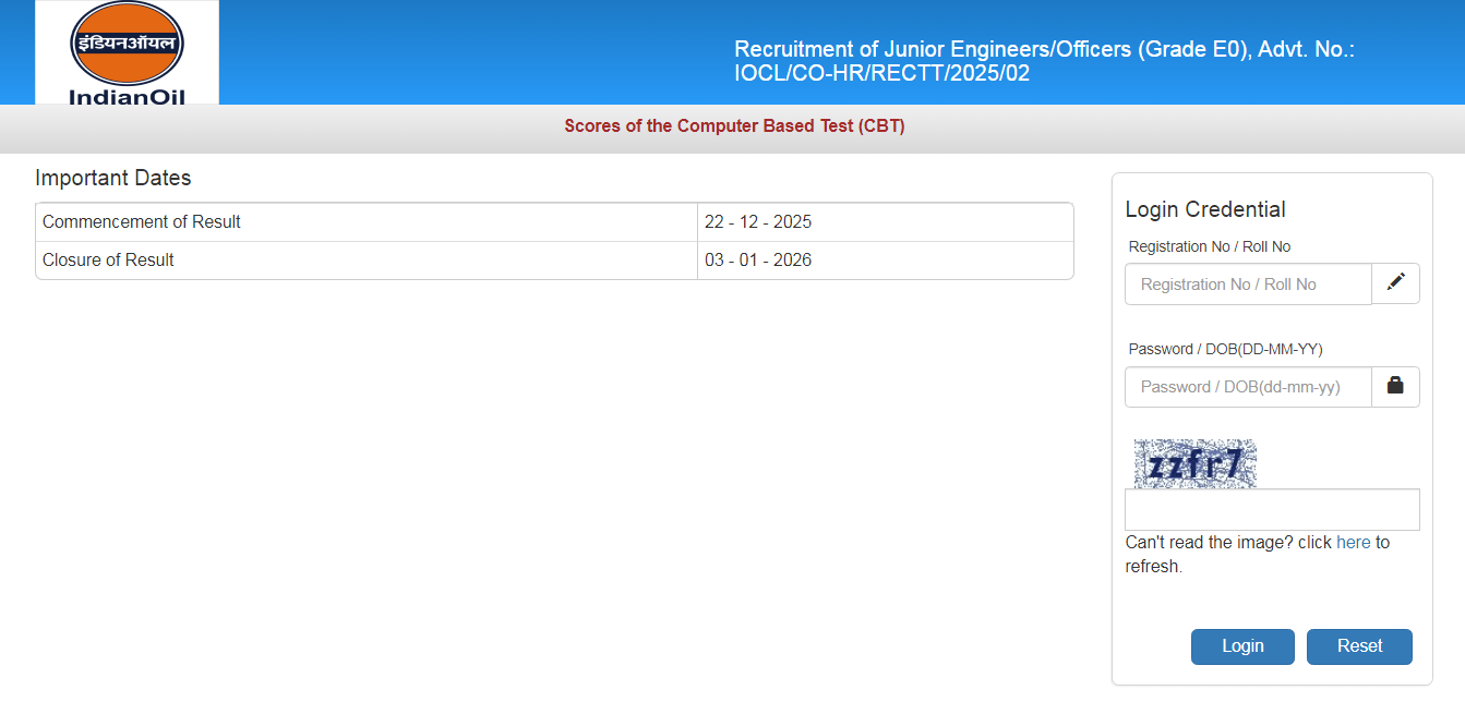 IOCL Junior Engineer Result 2025