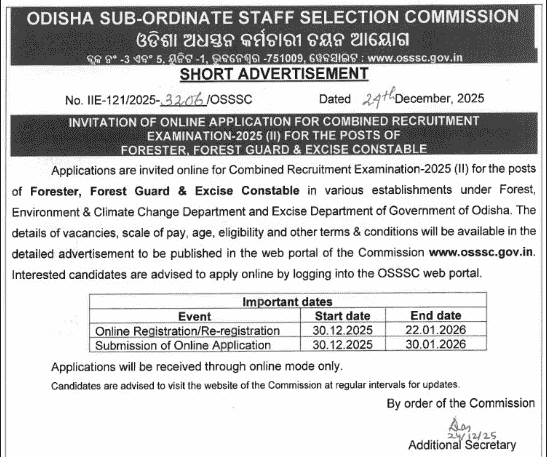 OSSSC CRE Vacancy 2026