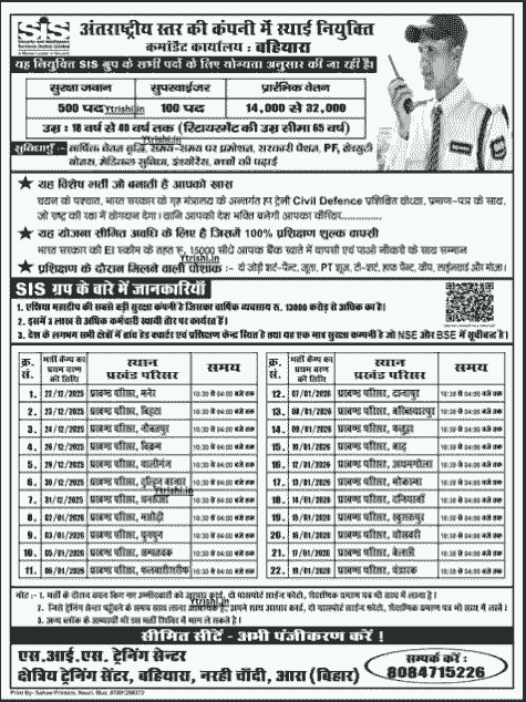 Bihar Security Guard & Supervisor Bharti 2026