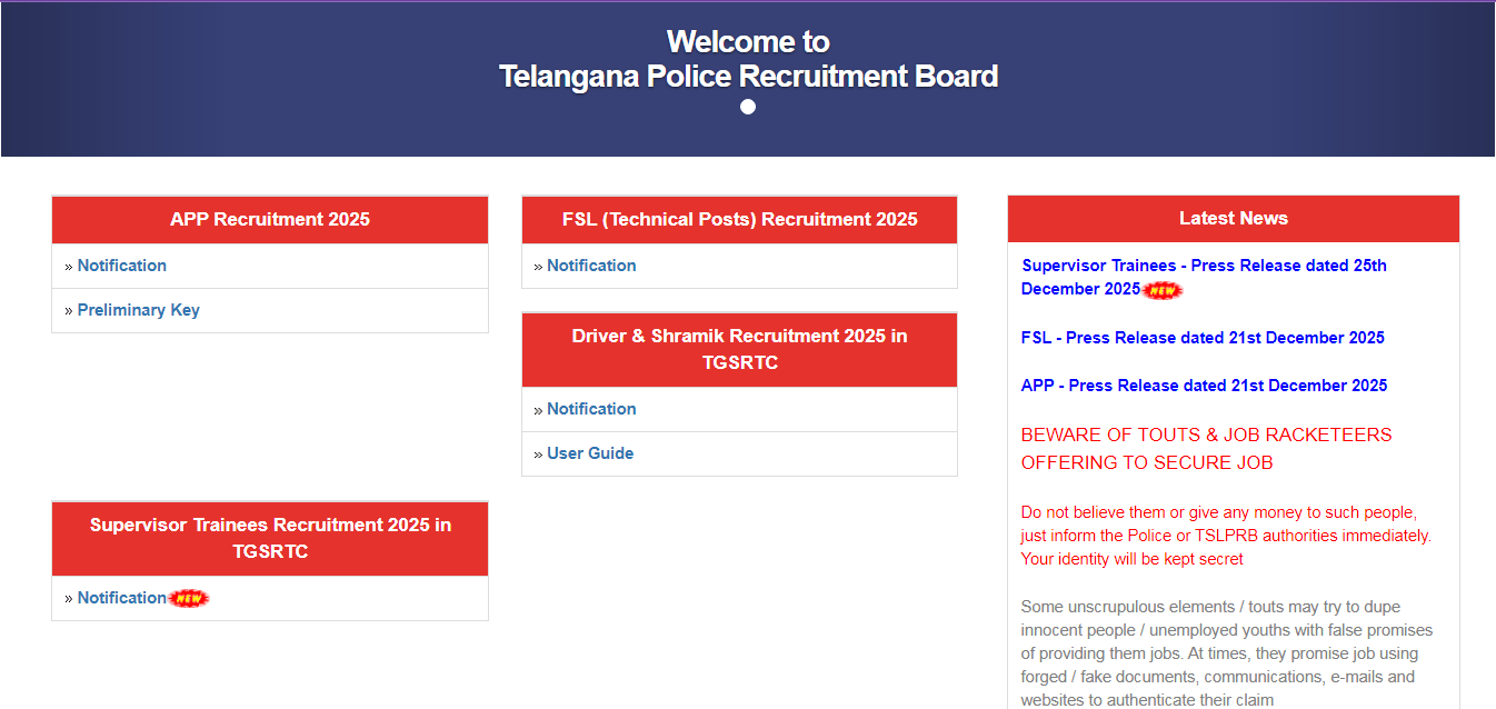 TSLPRB TGSRTC Supervisor Trainee Recruitment 2026