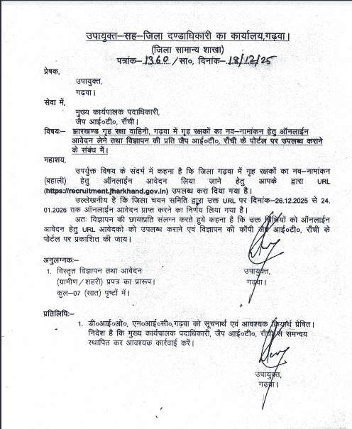 Jharkhand Home Guard Corps Garhwa Recruitment 2026