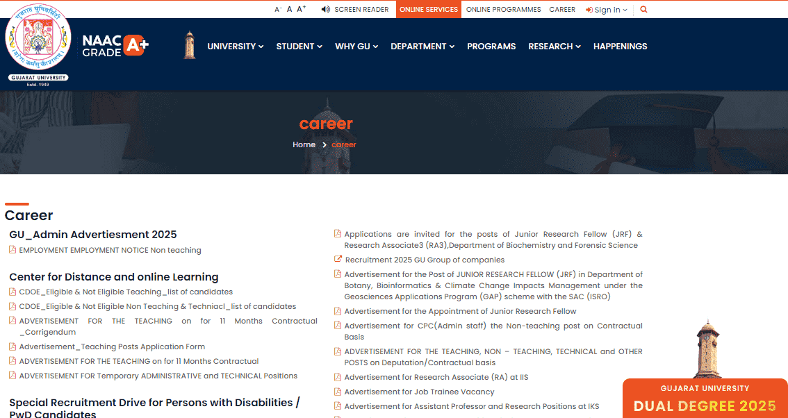 Gujarat University Administrative Posts Recruitment 2026