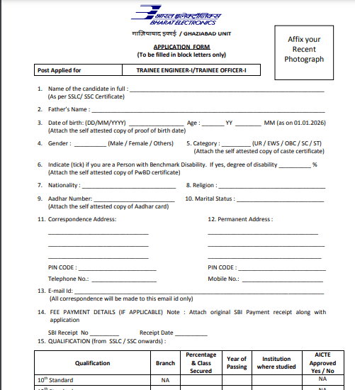 BEL Trainee Engineer & Officer Recruitment 2026