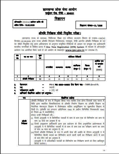 JPSC Drug Inspector Recruitment 2026