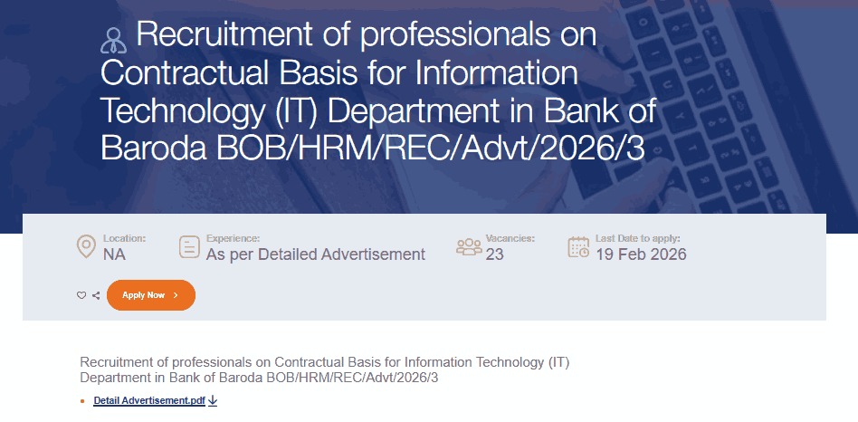 Bank of Baroda Vacancy 2026