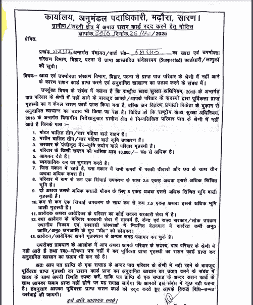 Bihar Ration Card Cancelled List 2026