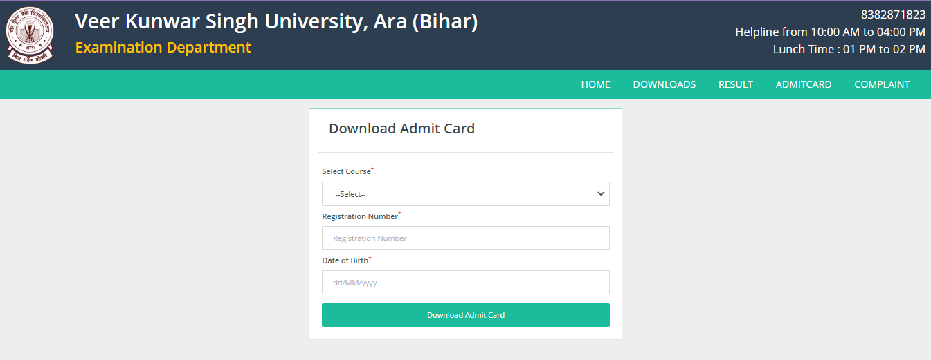 VKSU UG 1st Semester Admit Card 2026