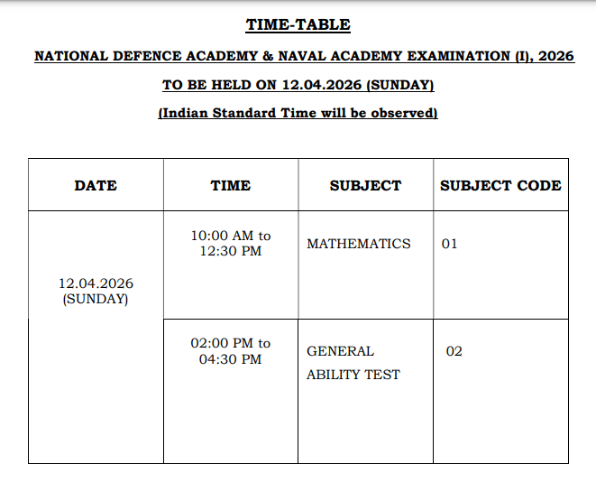 UPSC NDA I Exam Date 2026