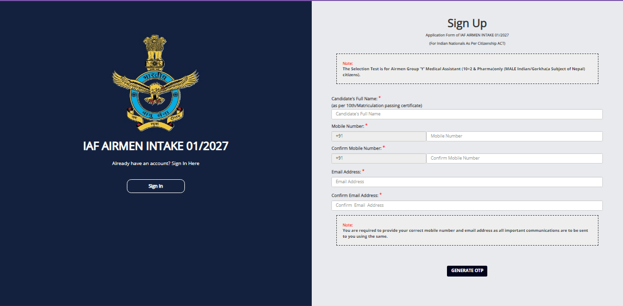Airforce Medical Assistant Online Form 2026