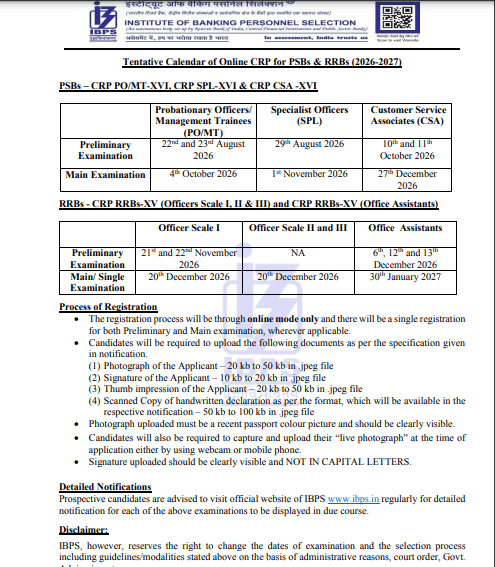 IBPS Exam Calendar 2026