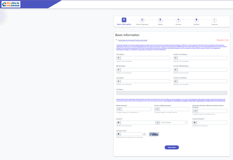 India Exim Bank MT Online Form 2026