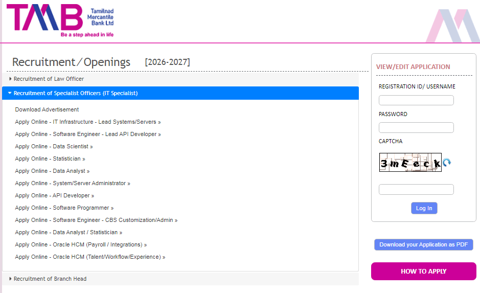 TMB Specialist Officer SO Recruitment 2026