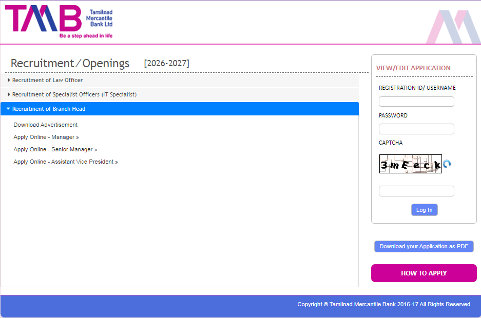 TMB Branch Head Recruitment 2026