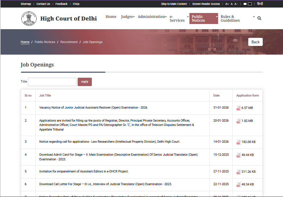 Delhi High Court JJA & Restorer Recruitment 2026
