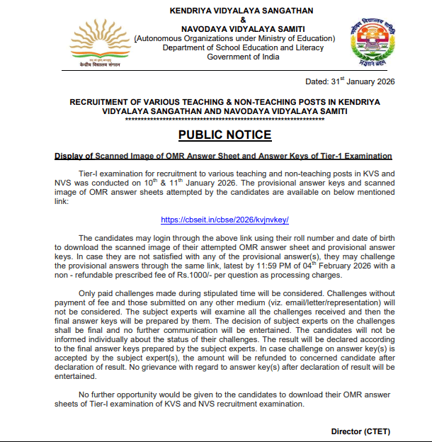 KVS NVS Answer Key 2025–26