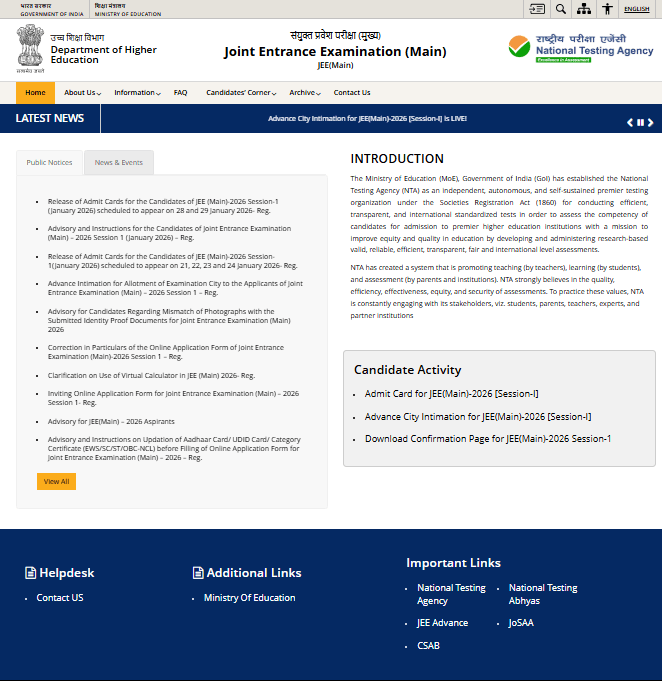 NTA JEE Mains 2026 Session 2 Online Form