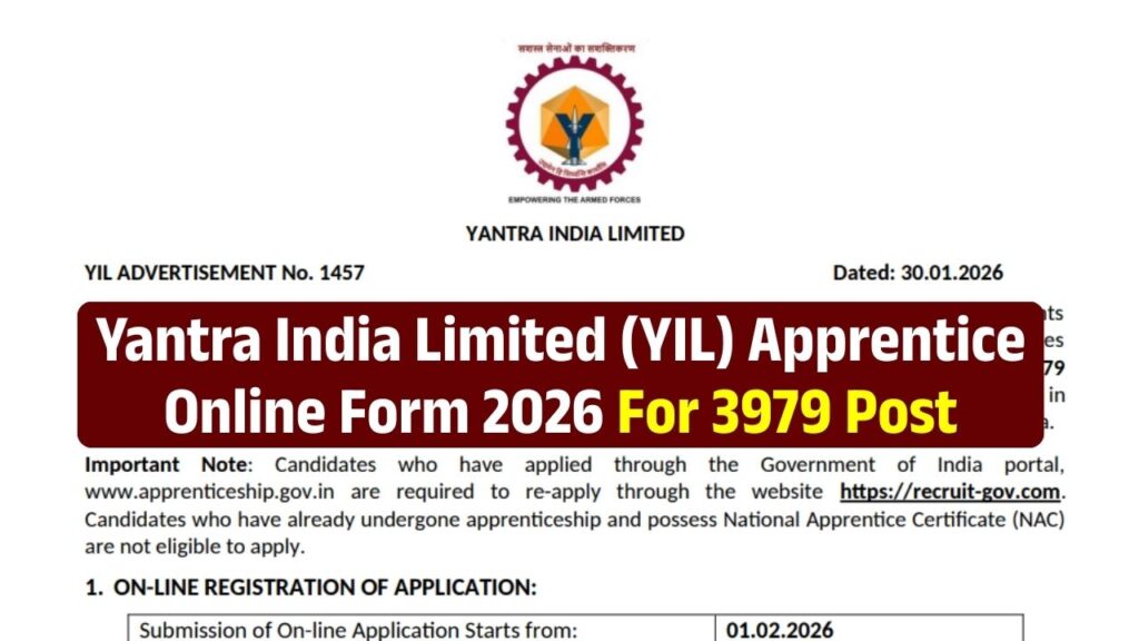 Yantra India Limited (YIL) Apprentice Online Form 2026