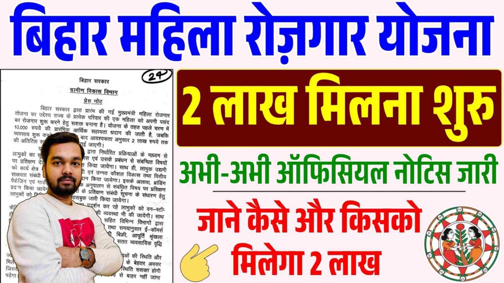 Bihar Mahila Rojgar Yojana 2 Lakh Big Update 2026