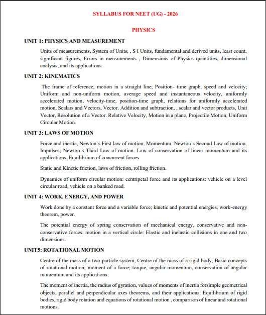 NTA NEET UG Syllabus 2026